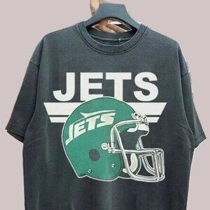 New York Jets Helmet Graphic Basic Style Unisex T-shirt vtg Black Shirt